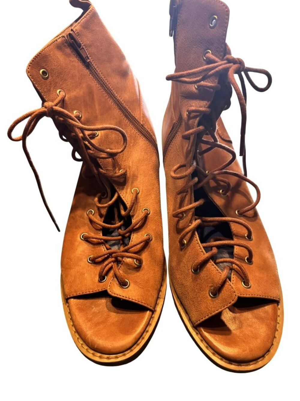 Jeffrey Campbell Havana Last Brown Peep-Toe Lace-Up Block Heel Booties Size 10M